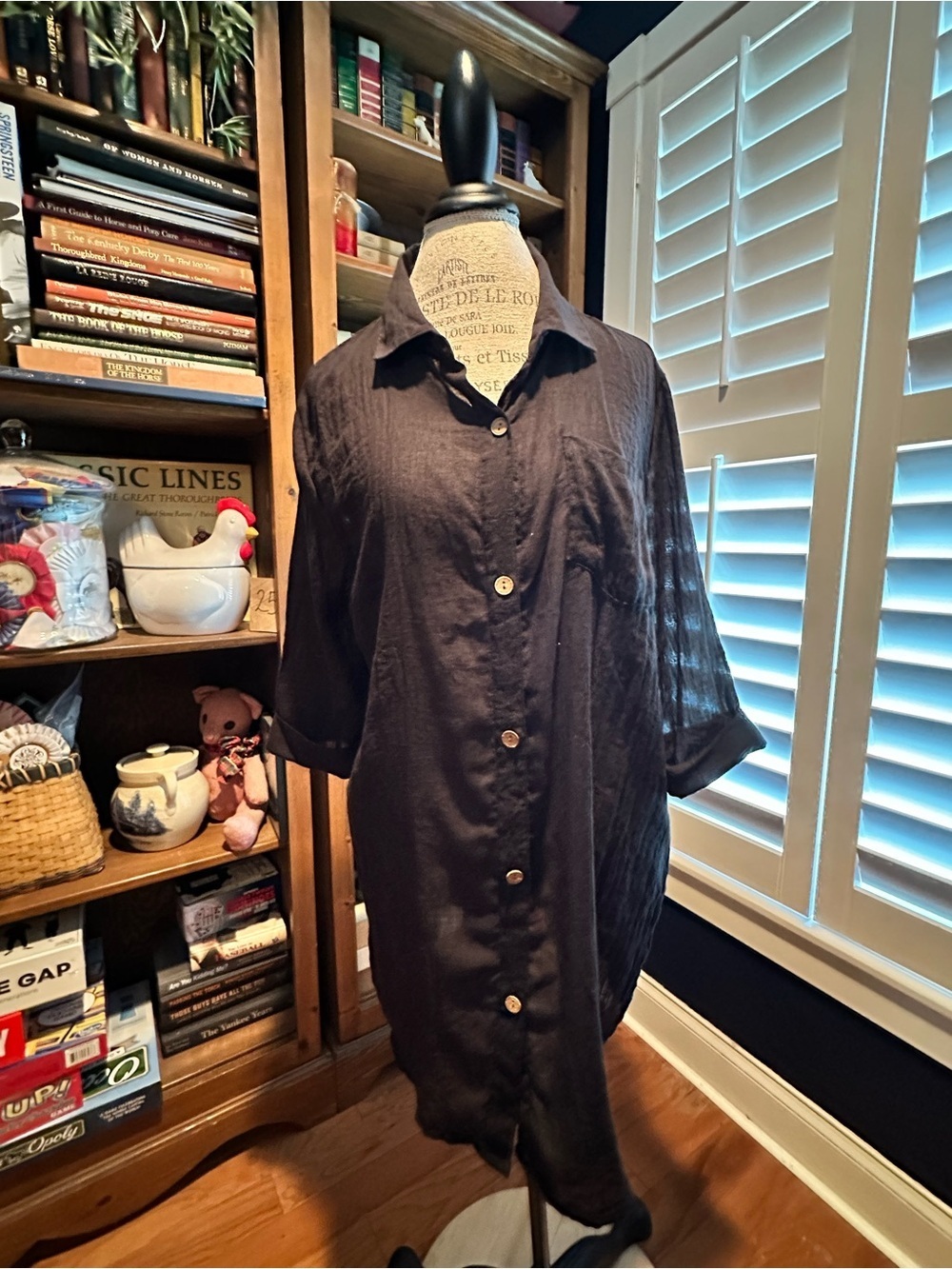 Lightweight Black Women's Swim Coverup Shirt - Button Front
